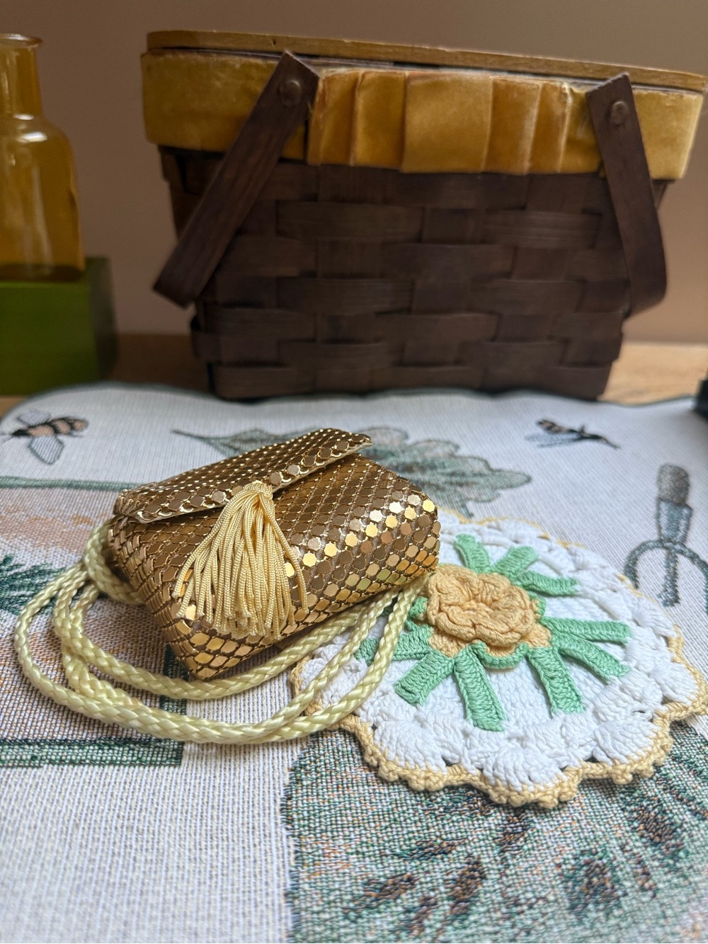 Vintage 1970s Gold Mini Crossbody Bag with Tassel